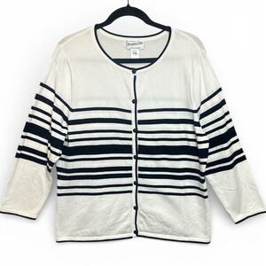 Pendleton Striped Button Front Cardigan Sweater Women’s L Black White‎ Cotton
